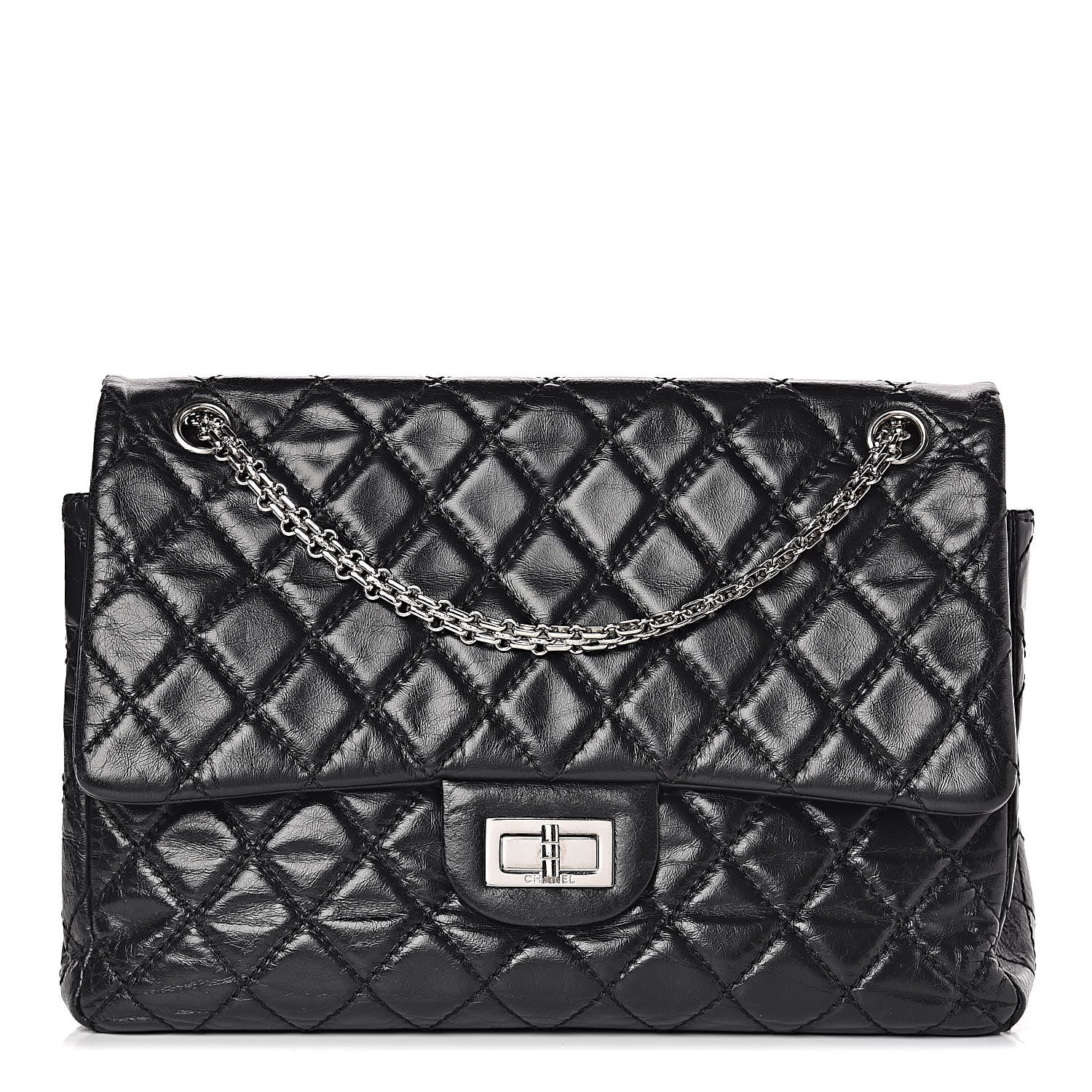 Chanel Glazed Calfskin Quilted Surpique 2.55 Reissue Black 1 of 17