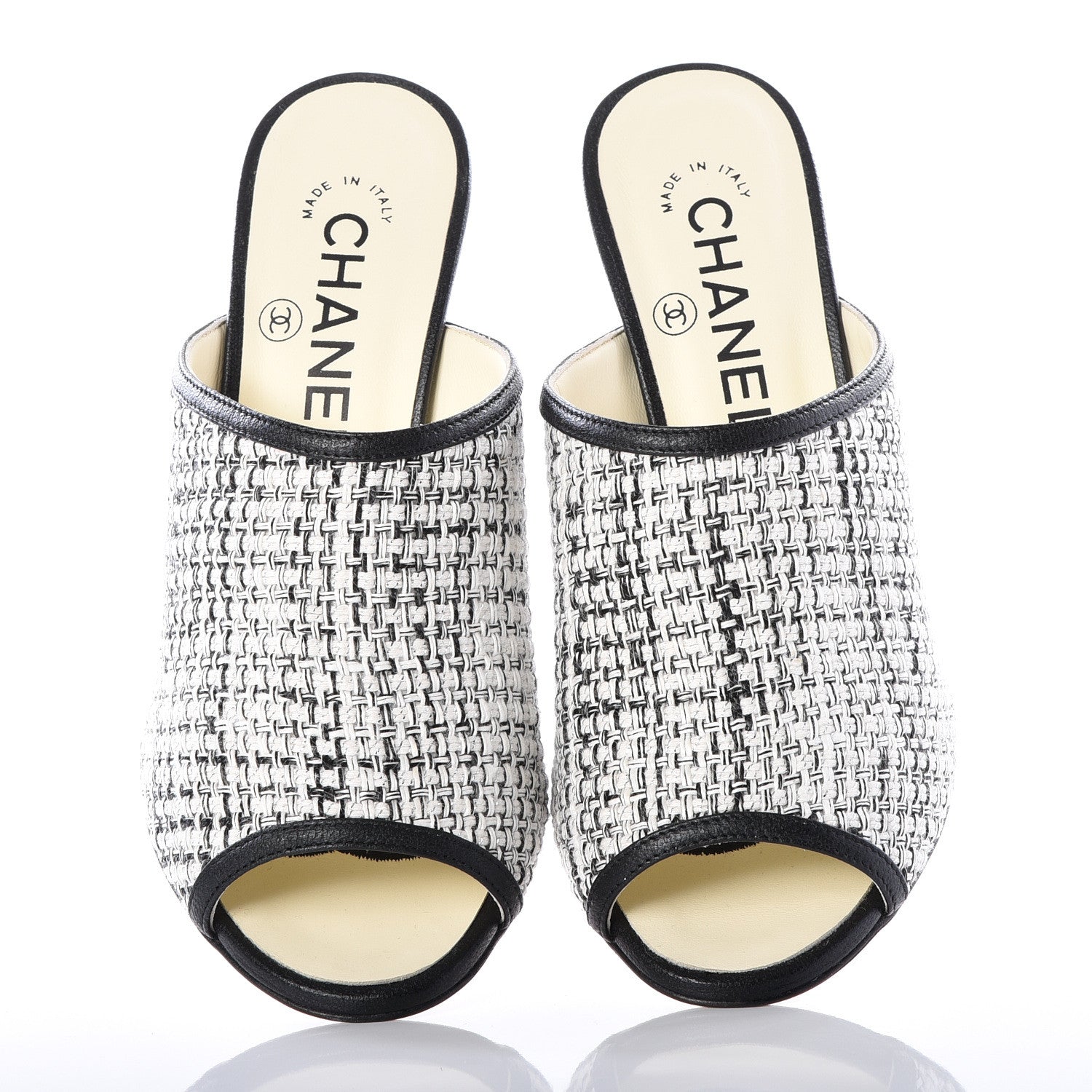 Chanel Tweed Goatskin Pearl Mules 35.5 Grey Beige Black 5 of 11