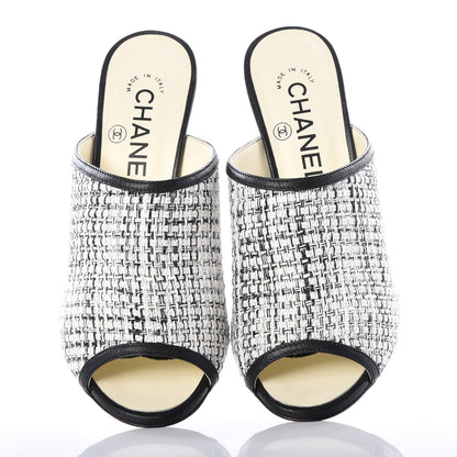 Chanel Tweed Goatskin Pearl Mules 35.5 Grey Beige Black 5 of 11