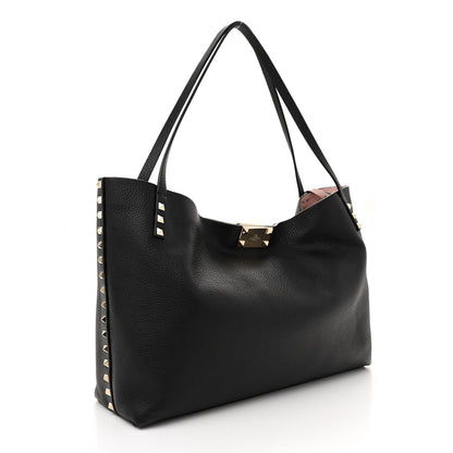 Valentino Garavani Grainy Calfskin Medium Rockstud Tote Black Rose Quartz 4 of 12