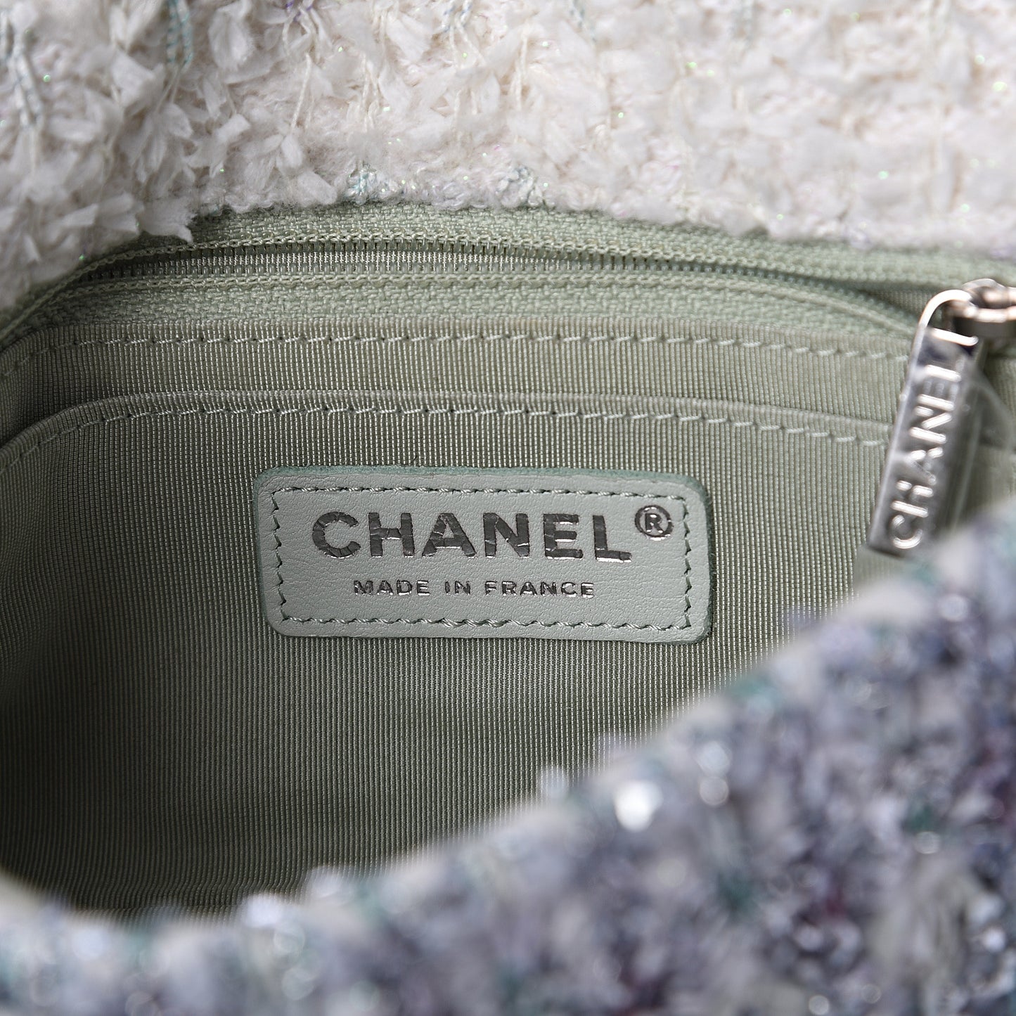 Tweed Quilted Mini Rectangular Flap Light Green Silver White