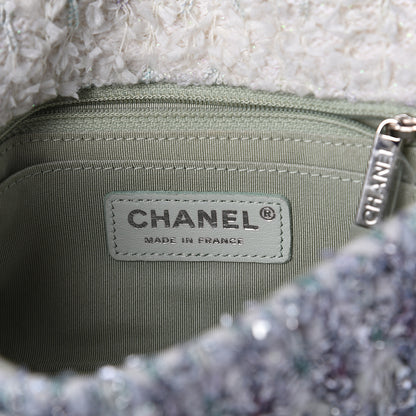 Chanel Tweed Quilted Mini Rectangular Flap Light Green Silver White 5 of 10