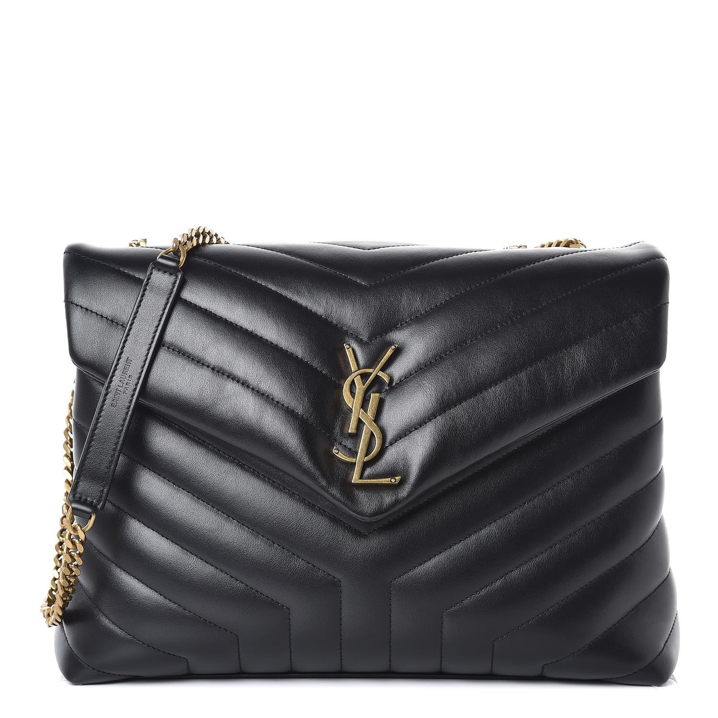 Calfskin Y Quilted Monogram Medium Loulou Chain Satchel Black