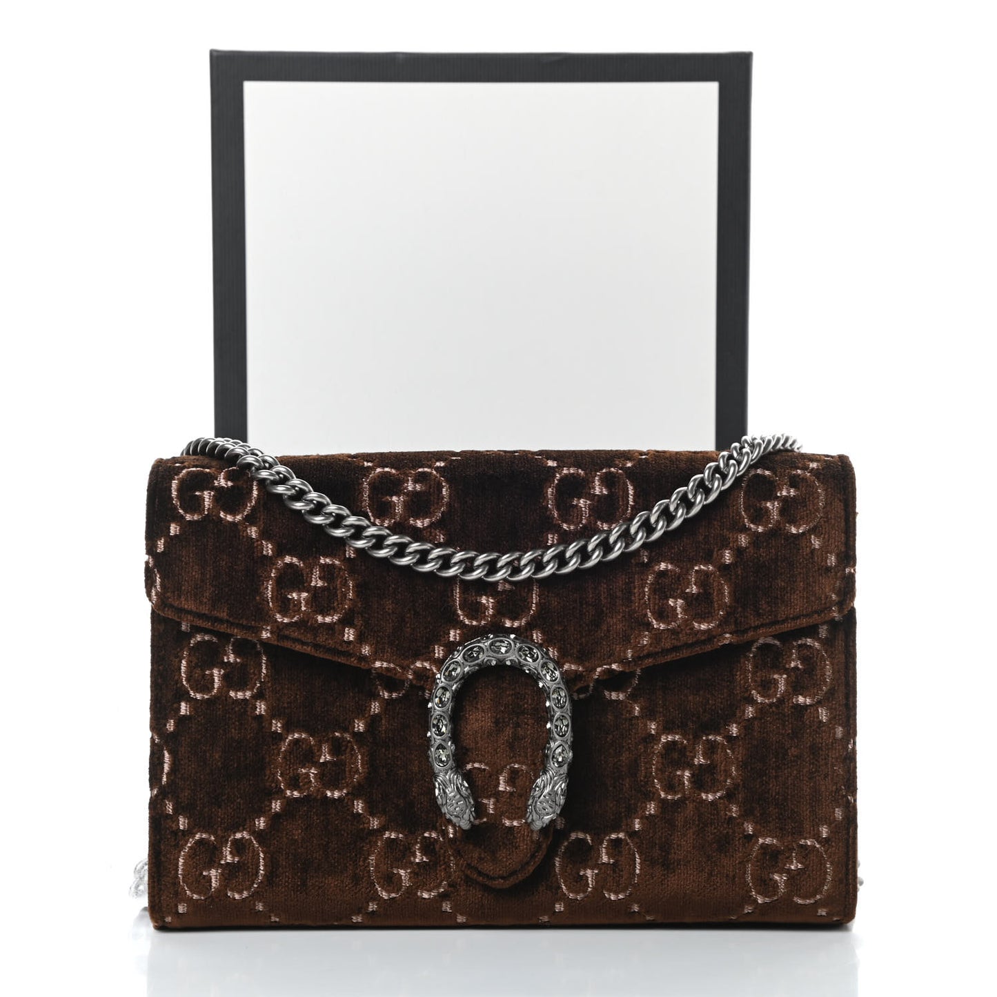 Velvet GG Monogram Mini Dionysus Chain Wallet Brown