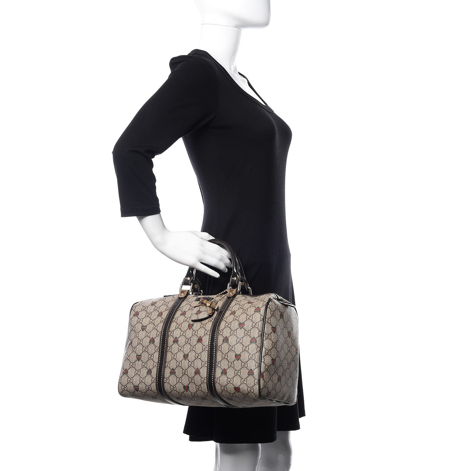 Gucci GG Plus Monogram Hearts Medium Joy Boston Dark Brown 2 of 10