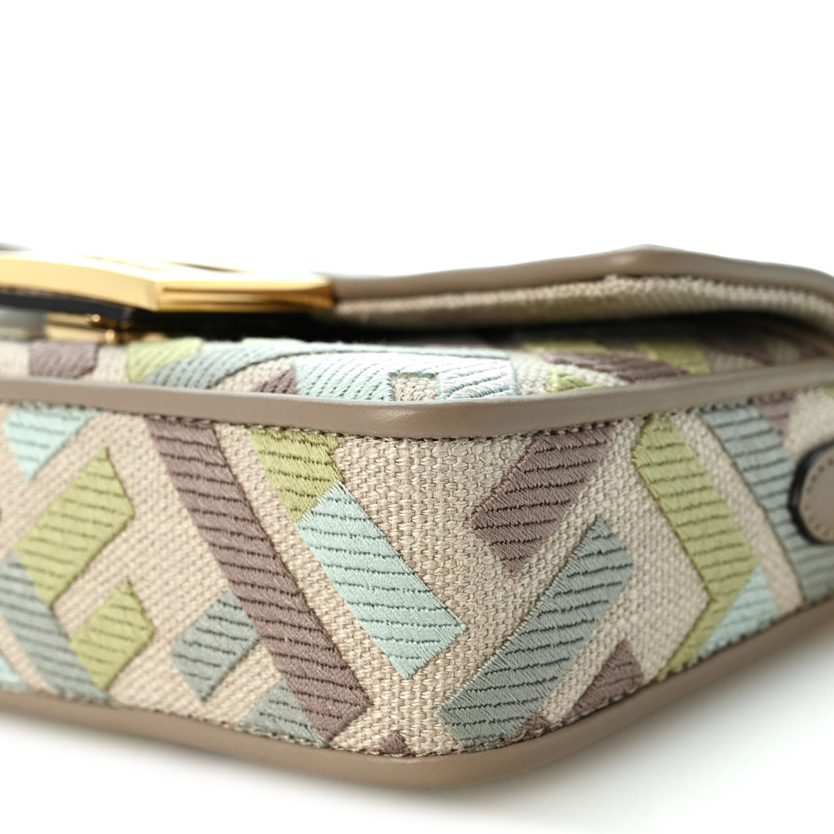 Canvas Vitello King Seta FF Embroidered Mini Baguette Matcha Milk Dove