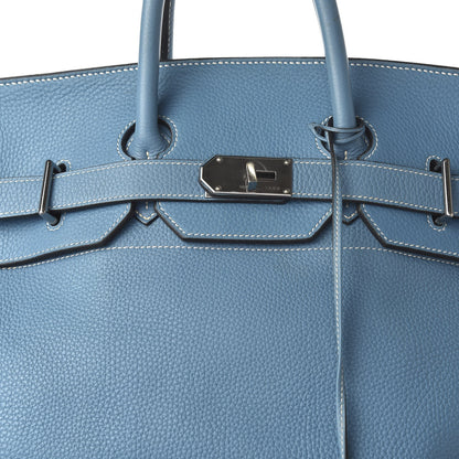 Hermes Taurillon Clemence HAC Travel Birkin 50 Blue Jean 10 of 12