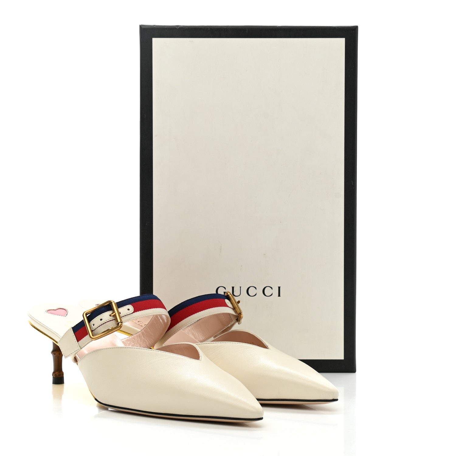 Gucci Malaga Kid Sylvie Web Bamboo Low Heel Mules 41 White 10 of 10