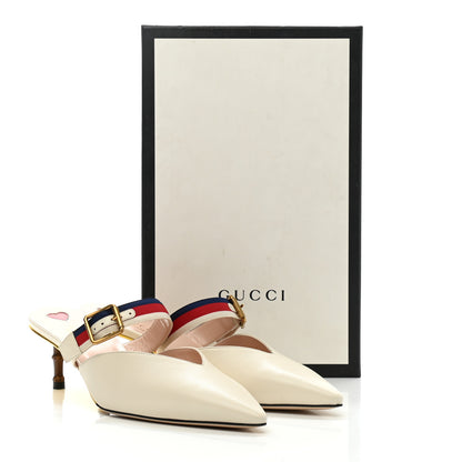 Gucci Malaga Kid Sylvie Web Bamboo Low Heel Mules 41 White 10 of 10