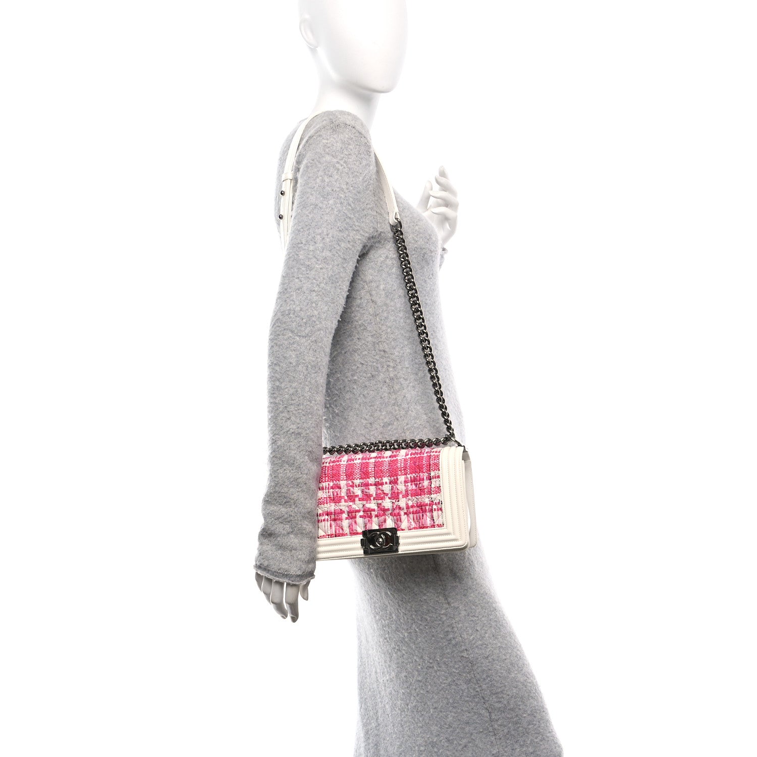 Chanel Patent Tweed Medium Boy Flap White 2 of 13