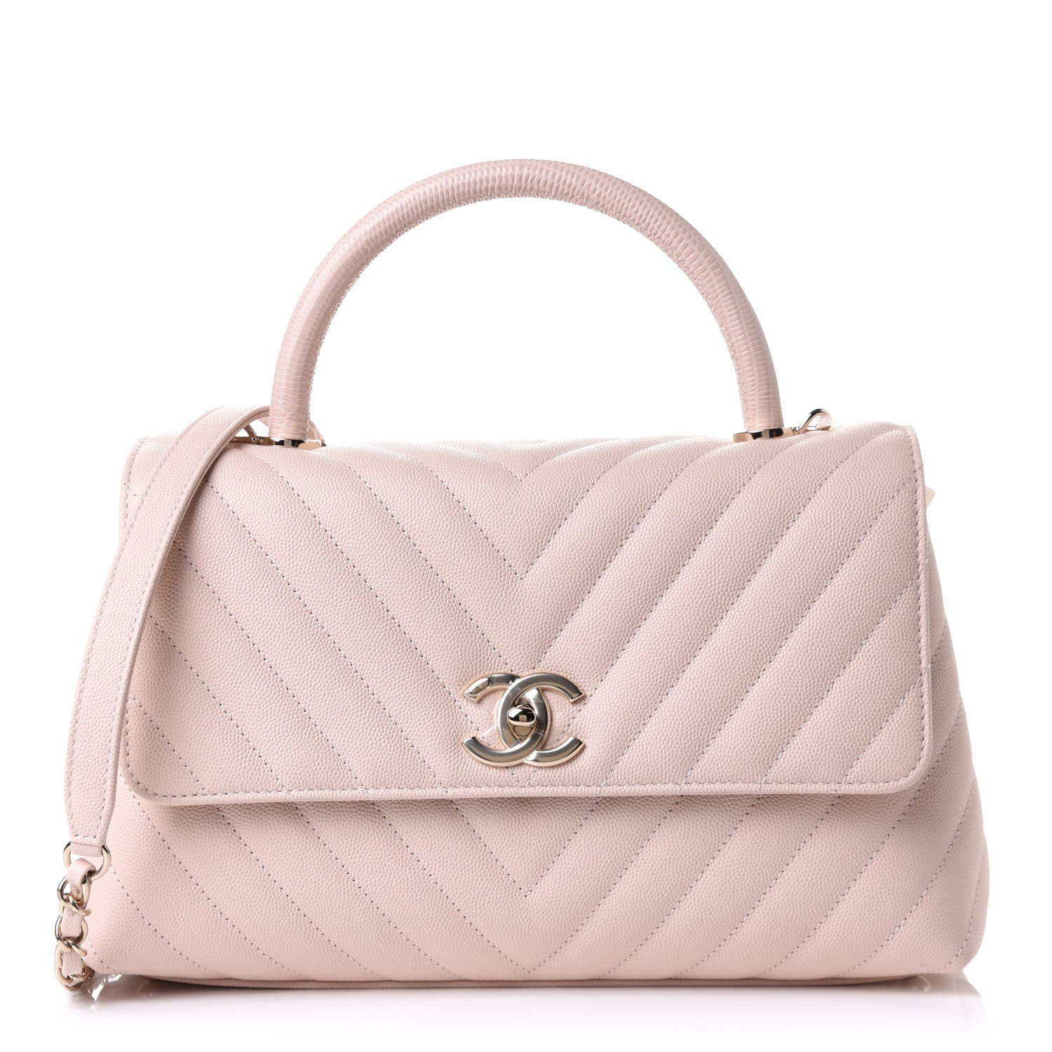 Chanel Caviar Lizard Embossed Chevron Quilted Small Coco Handle Flap Beige 1 of 11