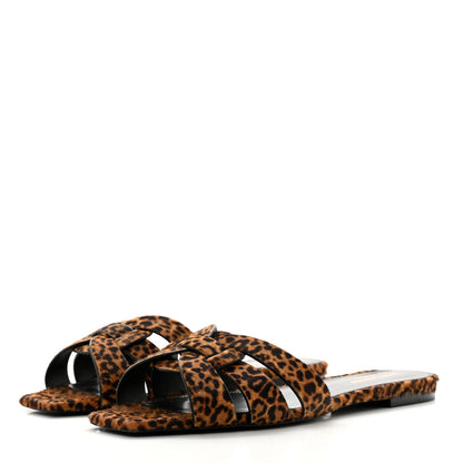 Saint Laurent Calf Hair Leopard Print Tribute 05 Slide Sandals 41 Manto Natural 3 of 10
