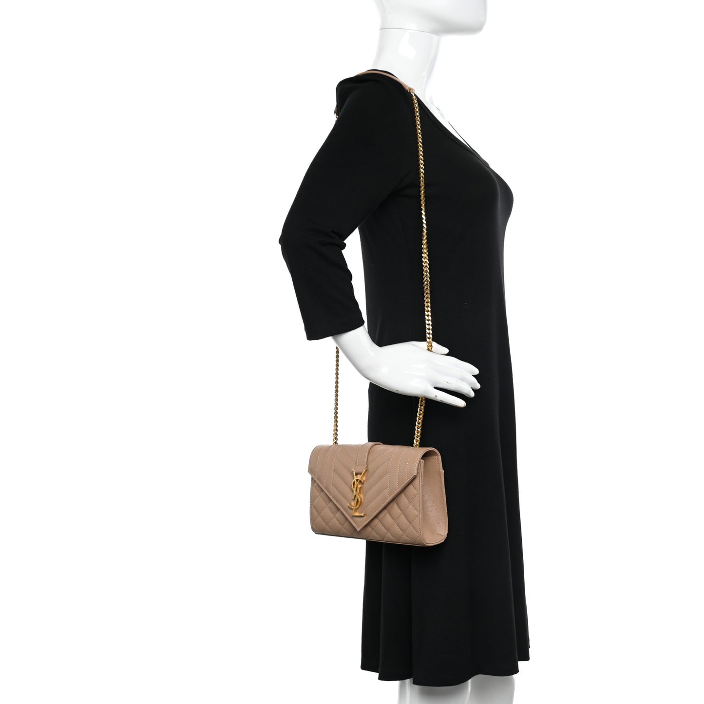 Grain De Poudre Textured Mixed Matelasse Triquilt Small Monogram Satchel Dark Beige