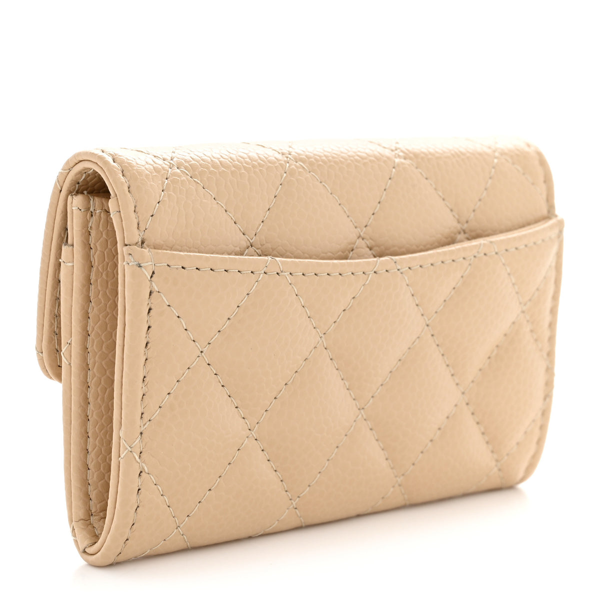 Caviar Quilted Flap Card Holder Wallet Beige