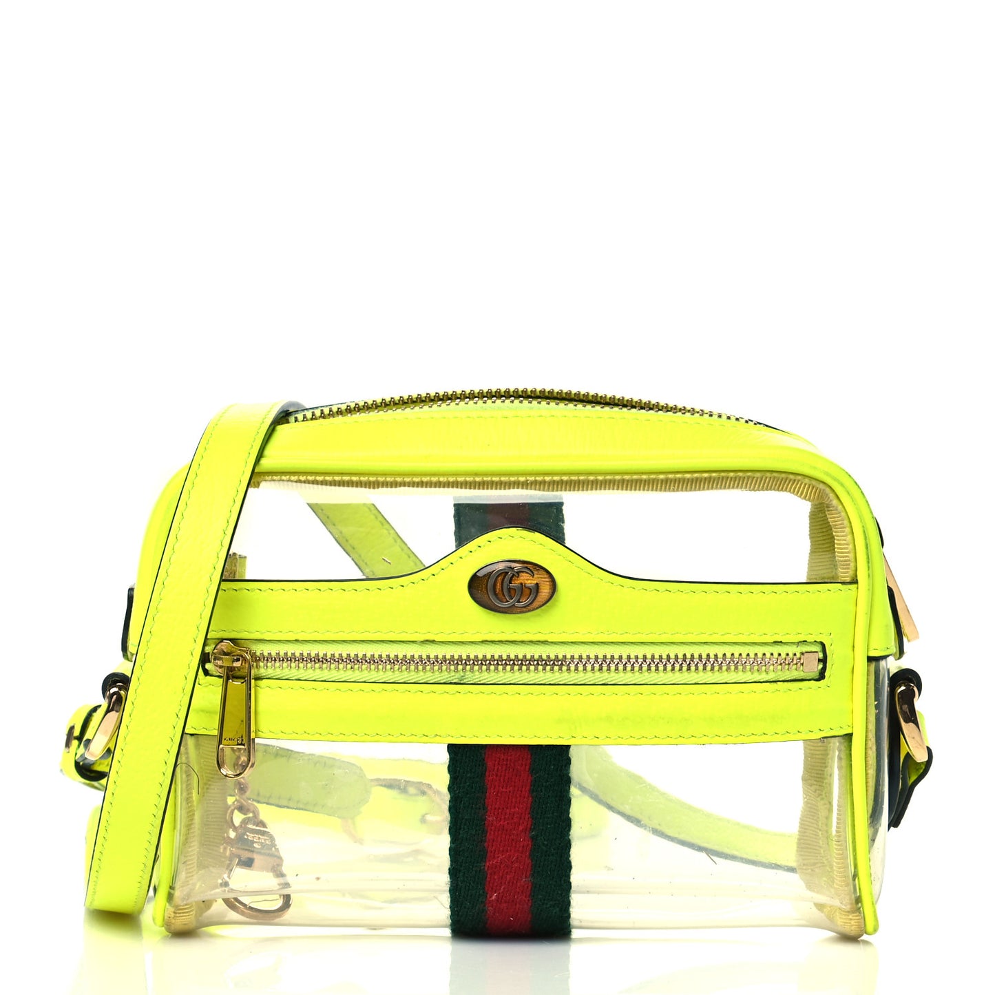 Vinyl Web Mini Ophidia Transparent Shoulder Bag Yellow Fluo