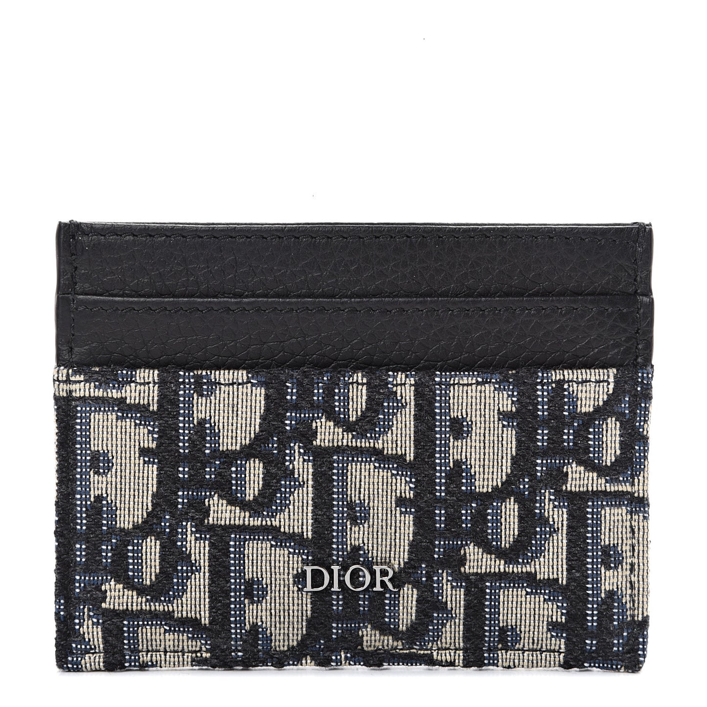 Grained Calfskin Oblique Card Holder Black