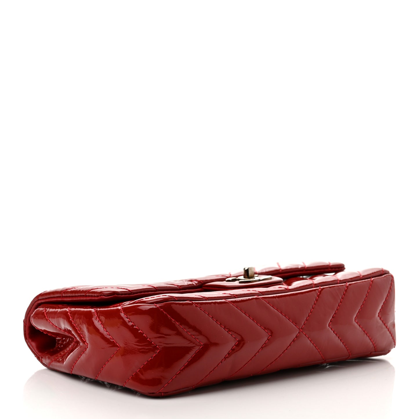 Patent Chevron Quilted Medium Single Flap Red