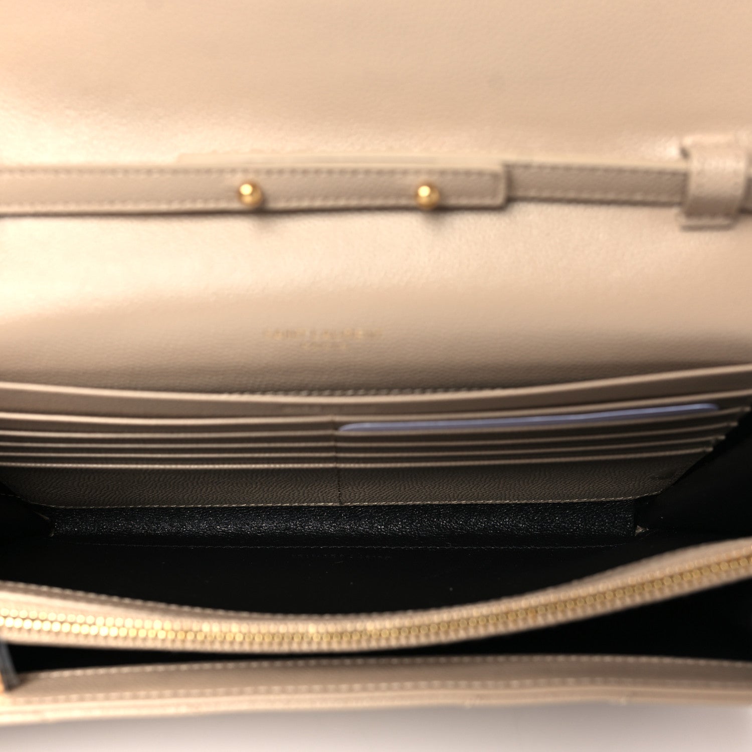 Saint Laurent Grain De Poudre Matelasse Chevron Monogram Chain Wallet Dark Beige 5 of 10