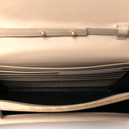 Saint Laurent Grain De Poudre Matelasse Chevron Monogram Chain Wallet Dark Beige 5 of 10