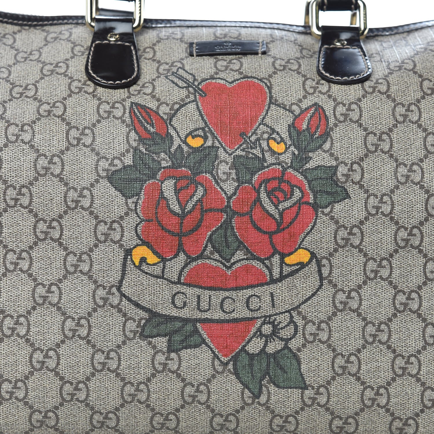 Gucci GG Plus Monogram Tattoo Heart Medium Joy Boston Dark Brown 12 of 13