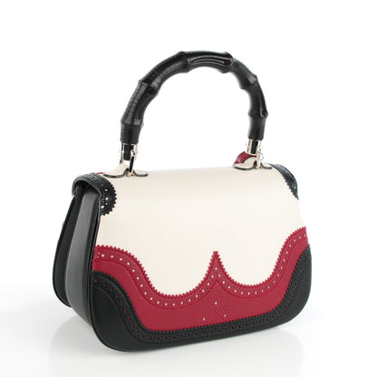 Gucci Calfskin Medium New Bamboo Top Handle Bag Bordeaux Black White 3 of 8