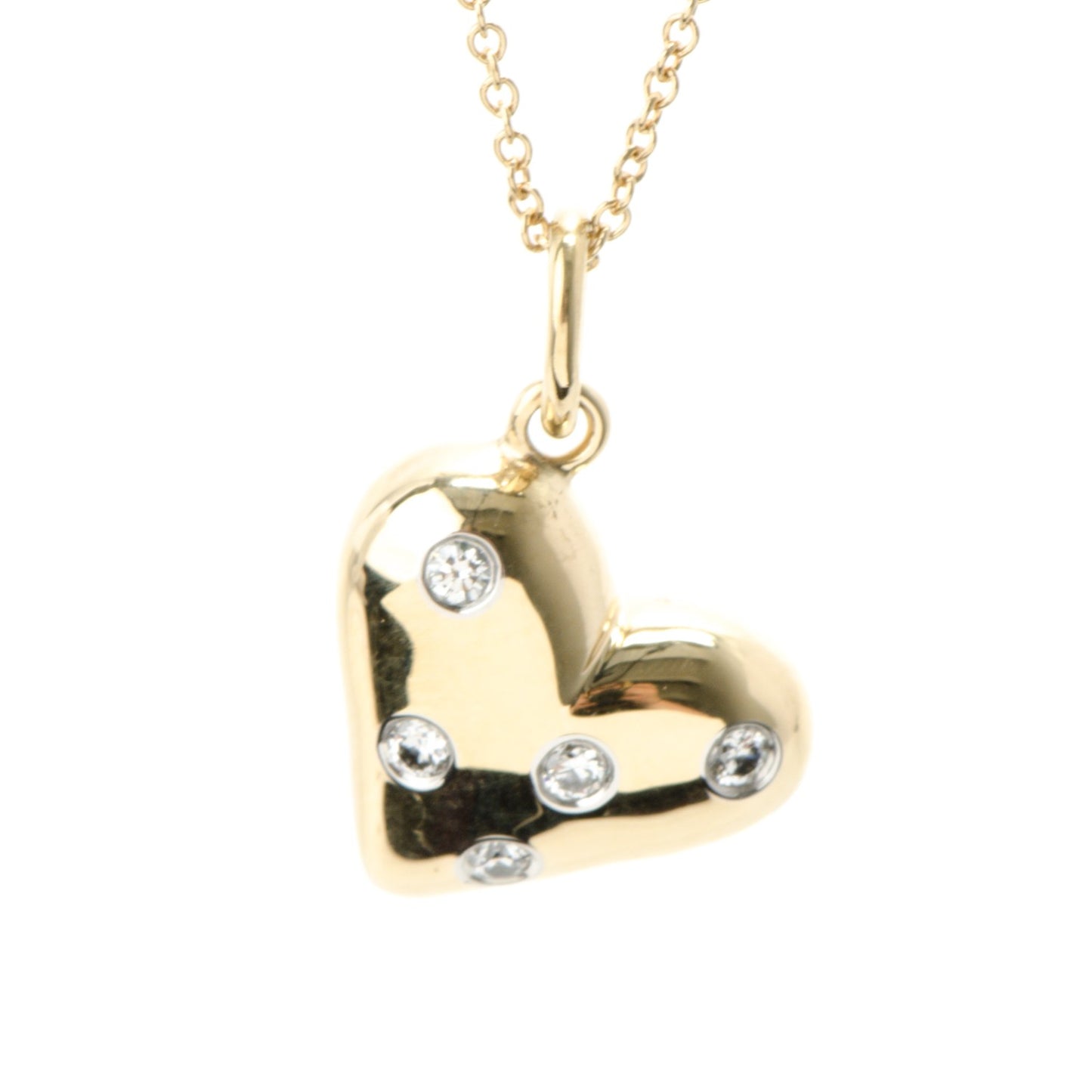 18K Yellow Gold Platinum Diamond Etoile Heart Pendant Necklace