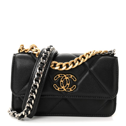 Chanel Lambskin Quilted Chanel 19 Clutch With Chain Black 1 of 11