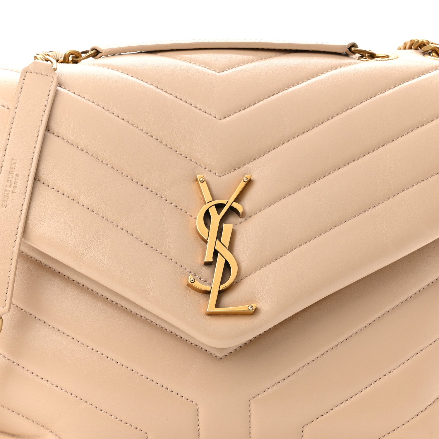 Saint Laurent Calfskin Y Quilted Monogram Medium Loulou Chain Satchel Nude Powder 8 of 10