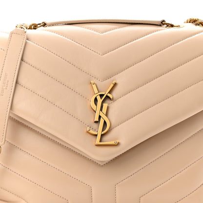 Saint Laurent Calfskin Y Quilted Monogram Medium Loulou Chain Satchel Nude Powder 8 of 10