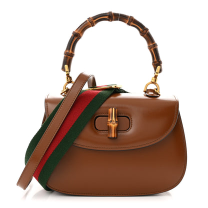 Gucci Boarded Dyana Lux Calfskin Web Small Bamboo 1947 Top Handle Bag Brown 1 of 10