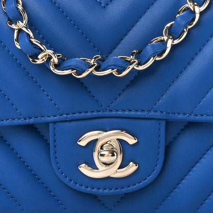 Chanel Lambskin Chevron Quilted Mini Rectangular Flap Blue 9 of 11
