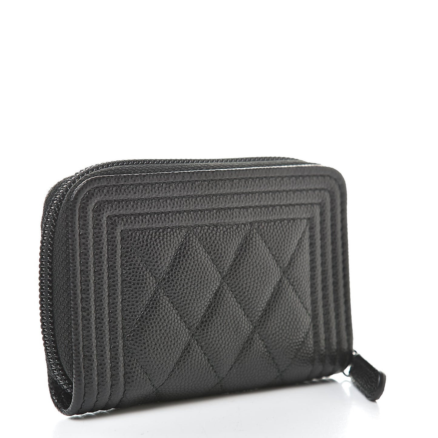 Caviar Quilted Boy Zip Around Coin Purse Wallet Black