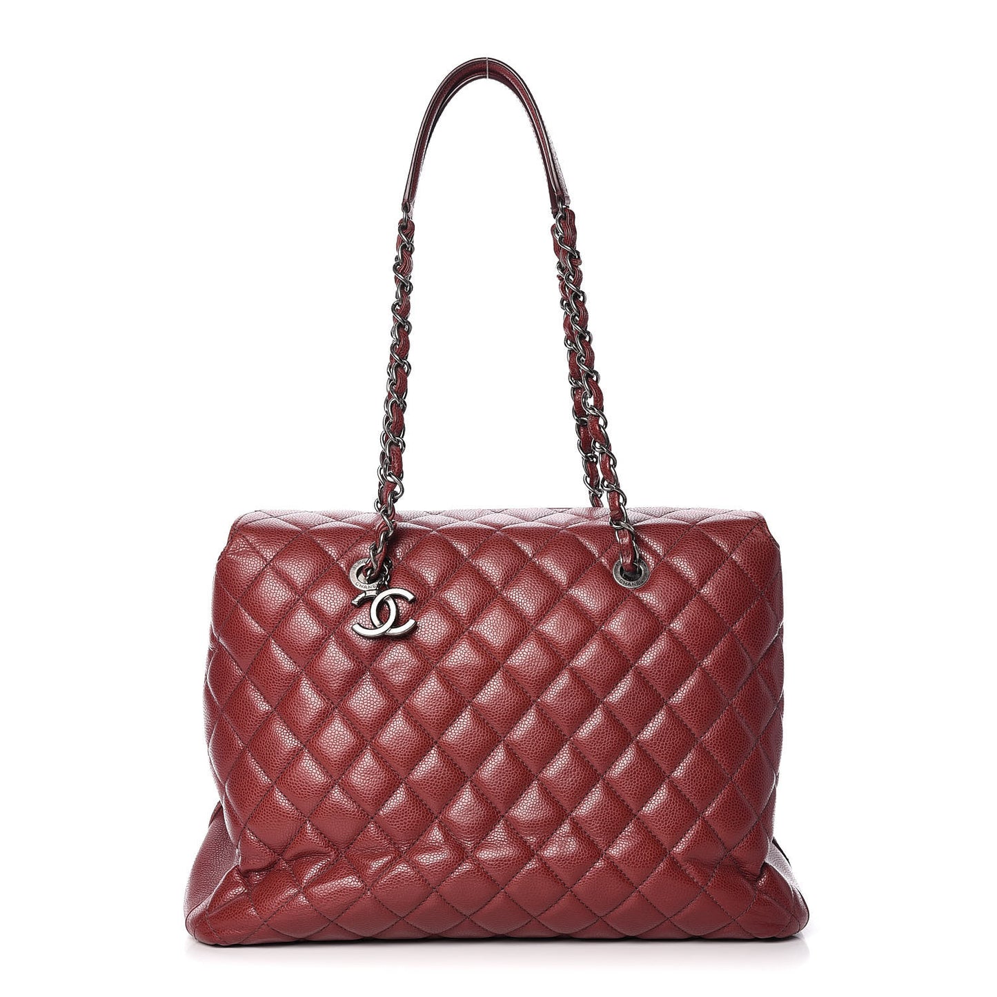 Caviar Quilted City Shopping Tote Dark Red