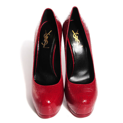 Saint Laurent Patent Croc Stamped Tribute Two Platform Pumps 38.5 Rouge Orient 2 of 8