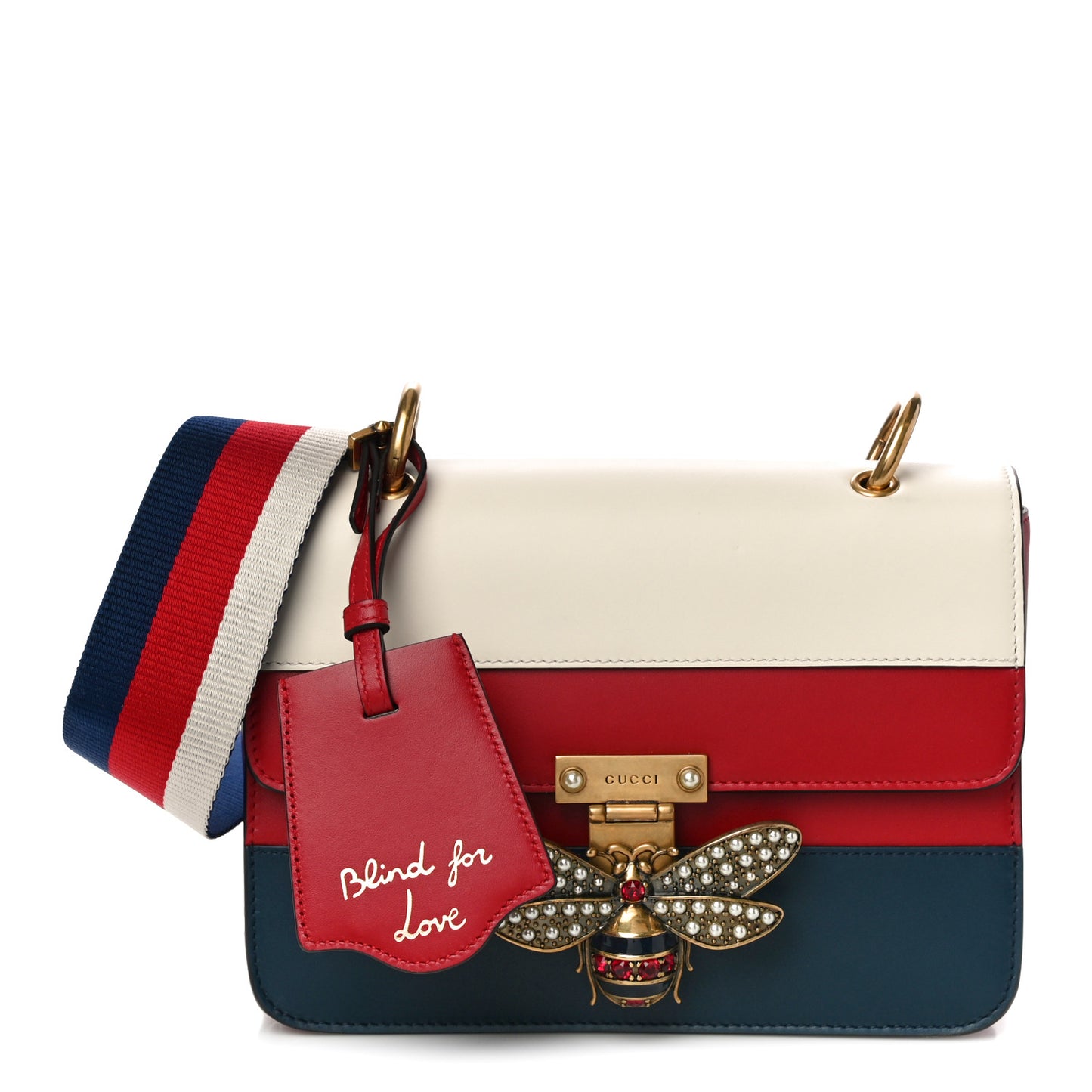 Calfskin Sylvie Web Queen Margaret Shoulder Bag Blue Agata Hibiscus Red Mystic White