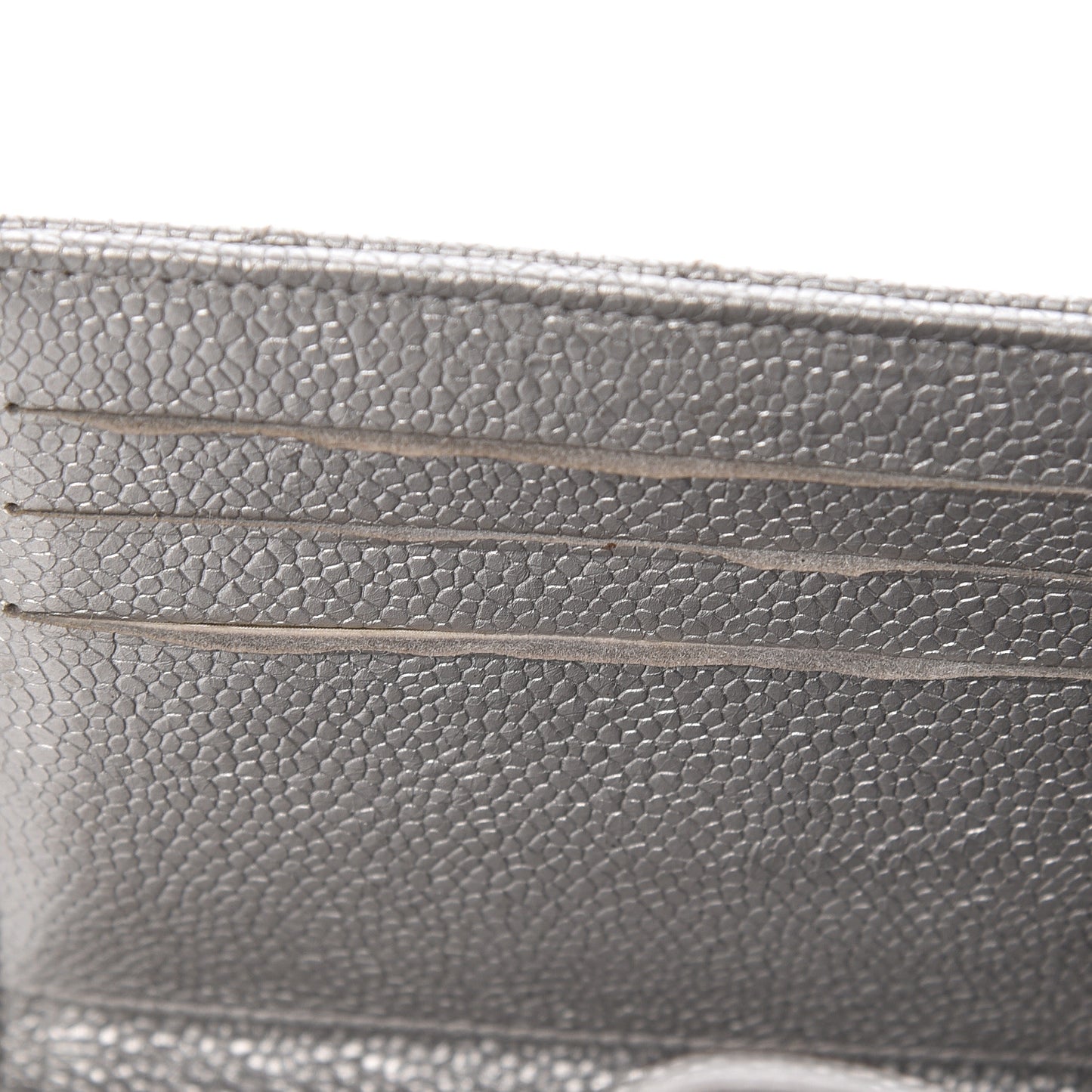 Metallic Caviar Quilted Compact Flap Wallet Silver