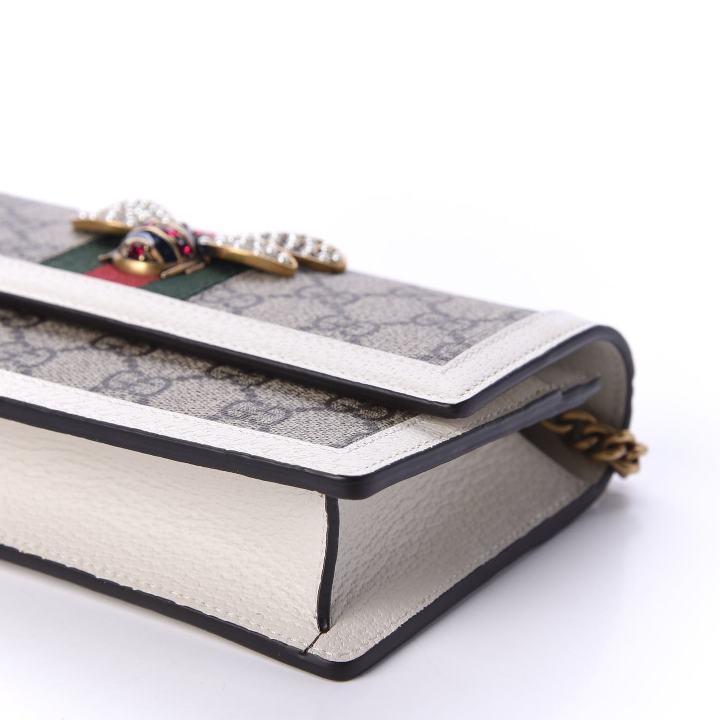 GG Supreme Monogram Web Queen Margaret Chain Wallet White