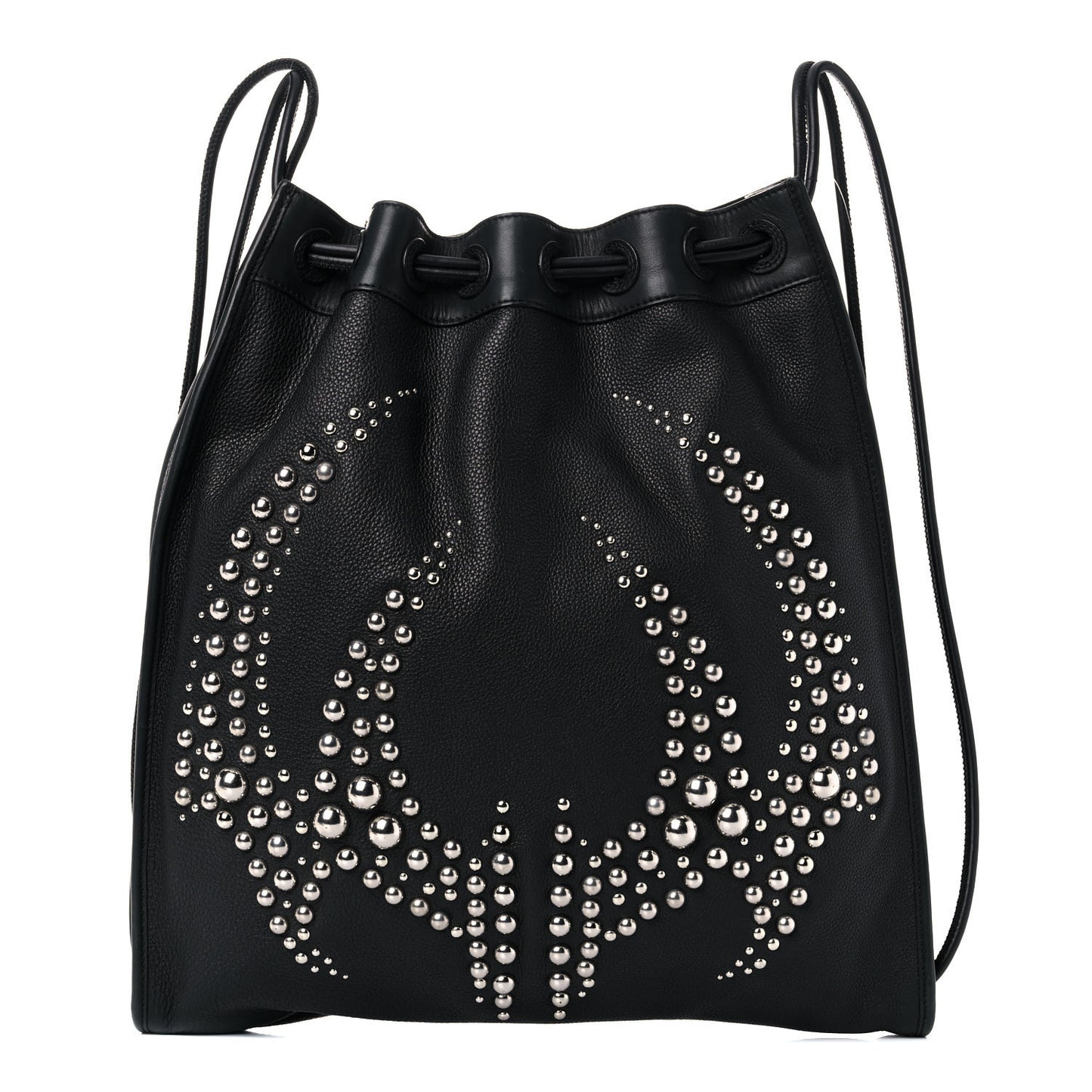 Pebbled Calfskin Studded Gym Sack Bag Black