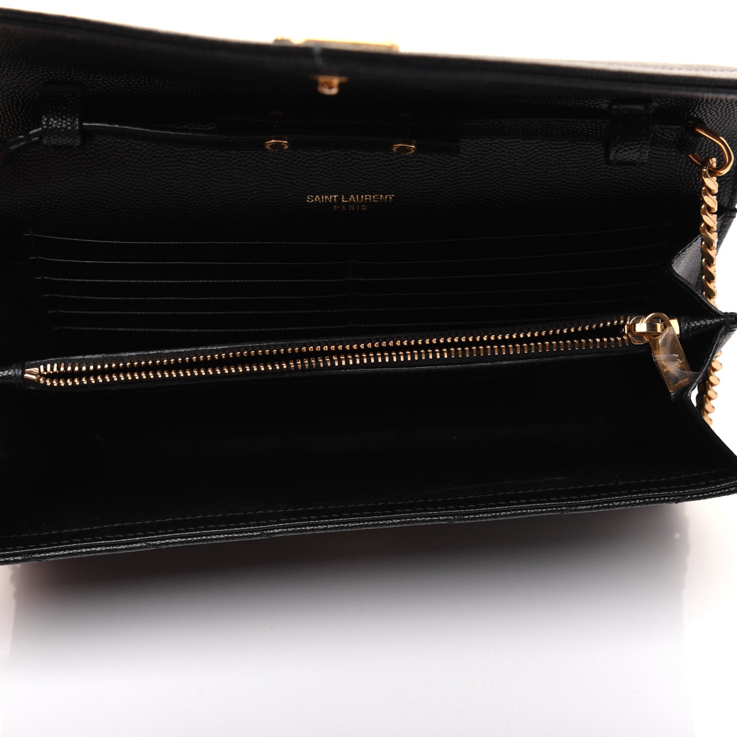 Saint Laurent Grain De Poudre Matelasse Chevron Monogram Chain Wallet Black 5 of 17
