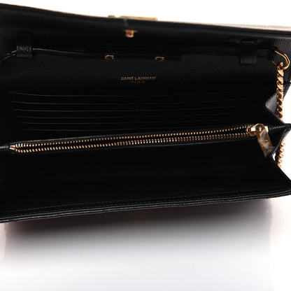 Saint Laurent Grain De Poudre Matelasse Chevron Monogram Chain Wallet Black 5 of 17