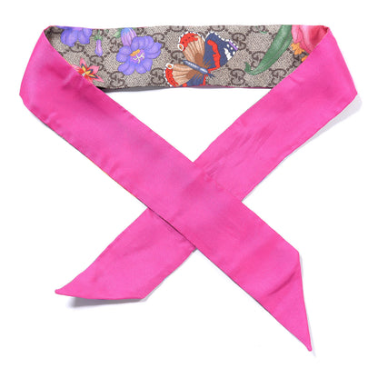 Gucci Silk Monogram GG Flora Print Neck Bow Fuchsia 1 of 3