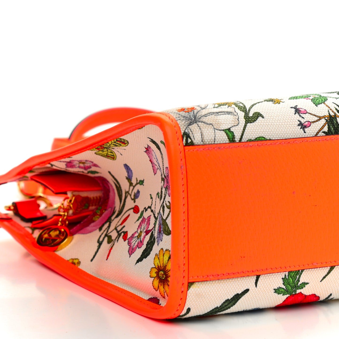 Canvas Medium Flora Tote White Multicolor Orange Fluo