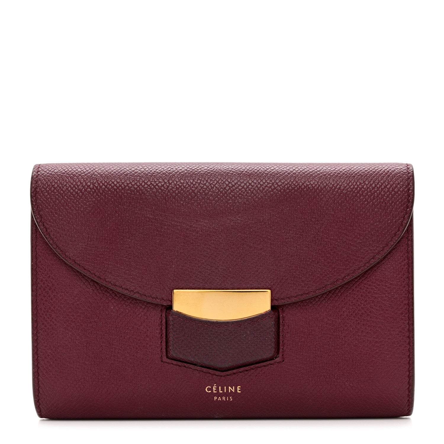 Celine Grained Calfskin Medium Trotteur Multifunction Flap Wallet Plum 1 of 7