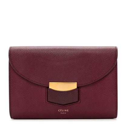 Celine Grained Calfskin Medium Trotteur Multifunction Flap Wallet Plum 1 of 7