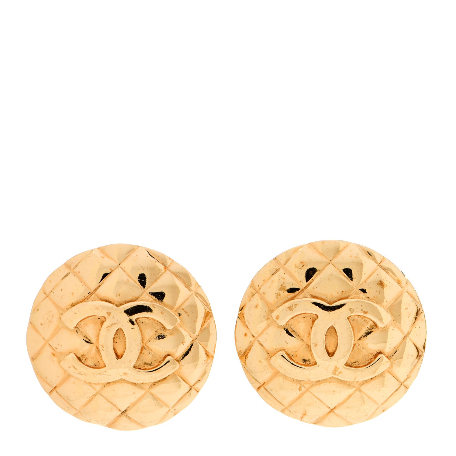 Chanel Metal Quilted CC Round Clip On Earrings Gold 1 of 6