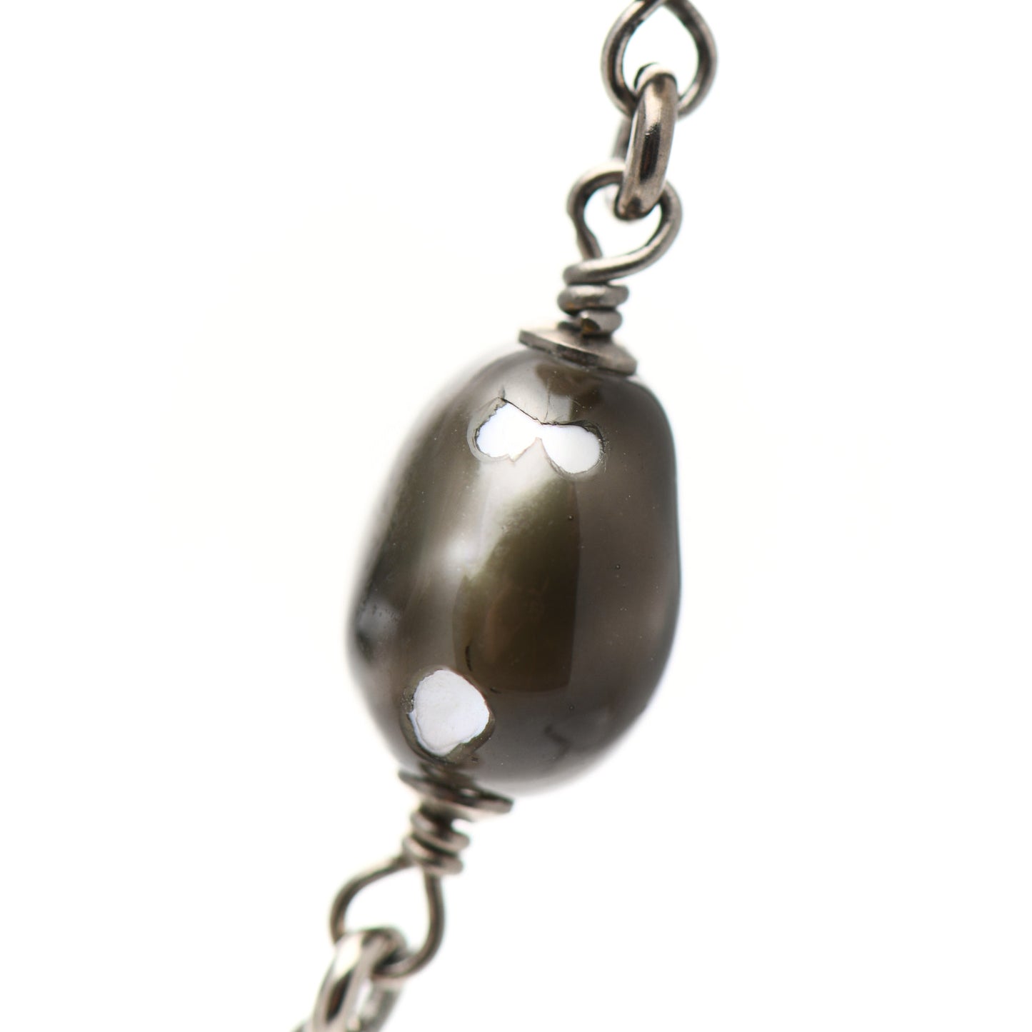 Pearl CC Crystal Bow Long Necklace Silver
