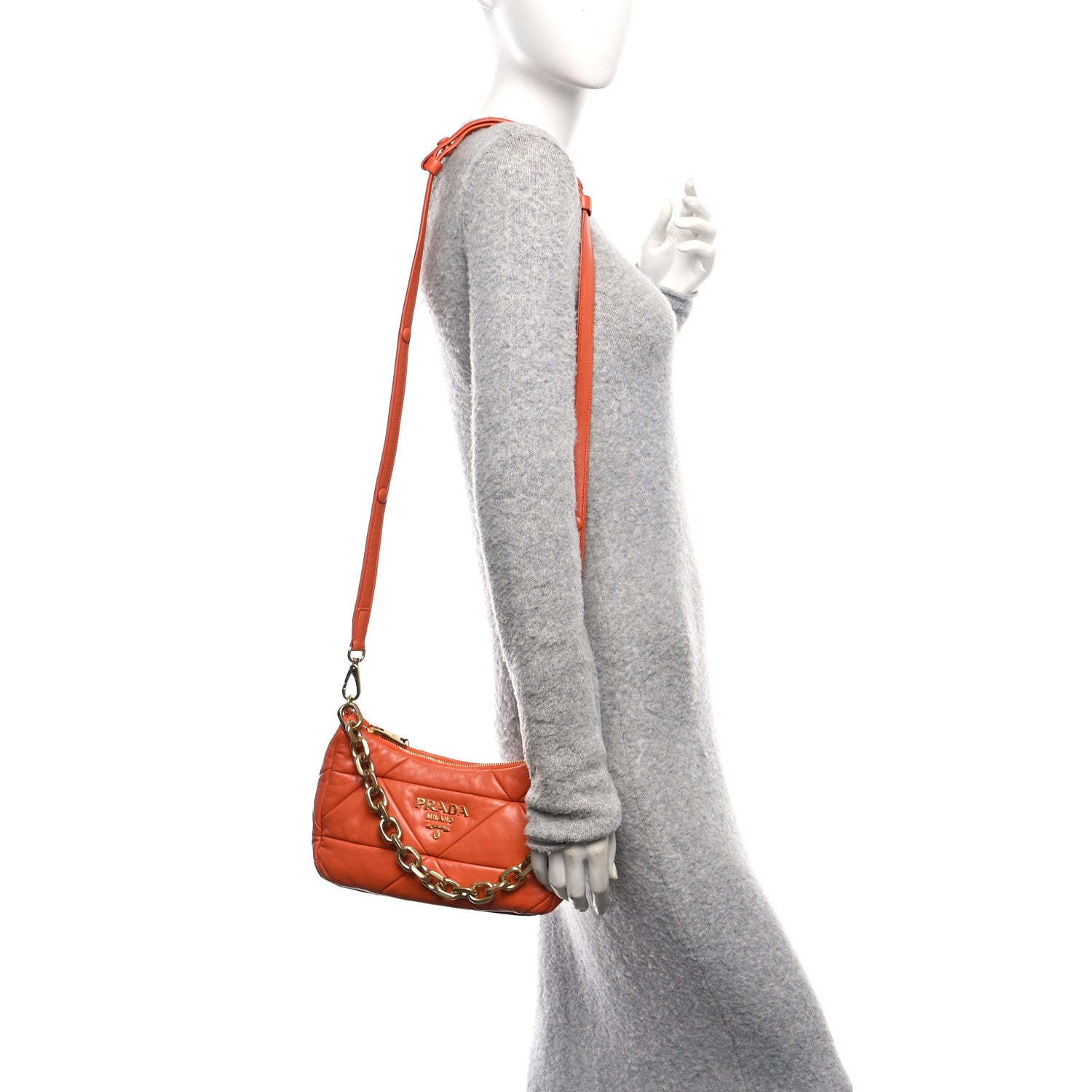 Prada Nappa Triangle Quilted Patchwork System Bag Arancio 2 of 13