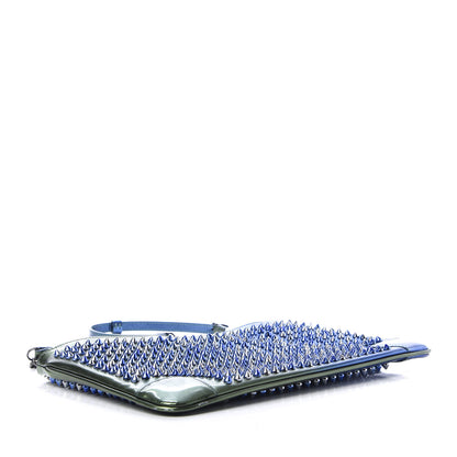 Christian Louboutin Patent Scarabe Loubiposh Spikes Chain Clutch Ocean Amazon 4 of 11