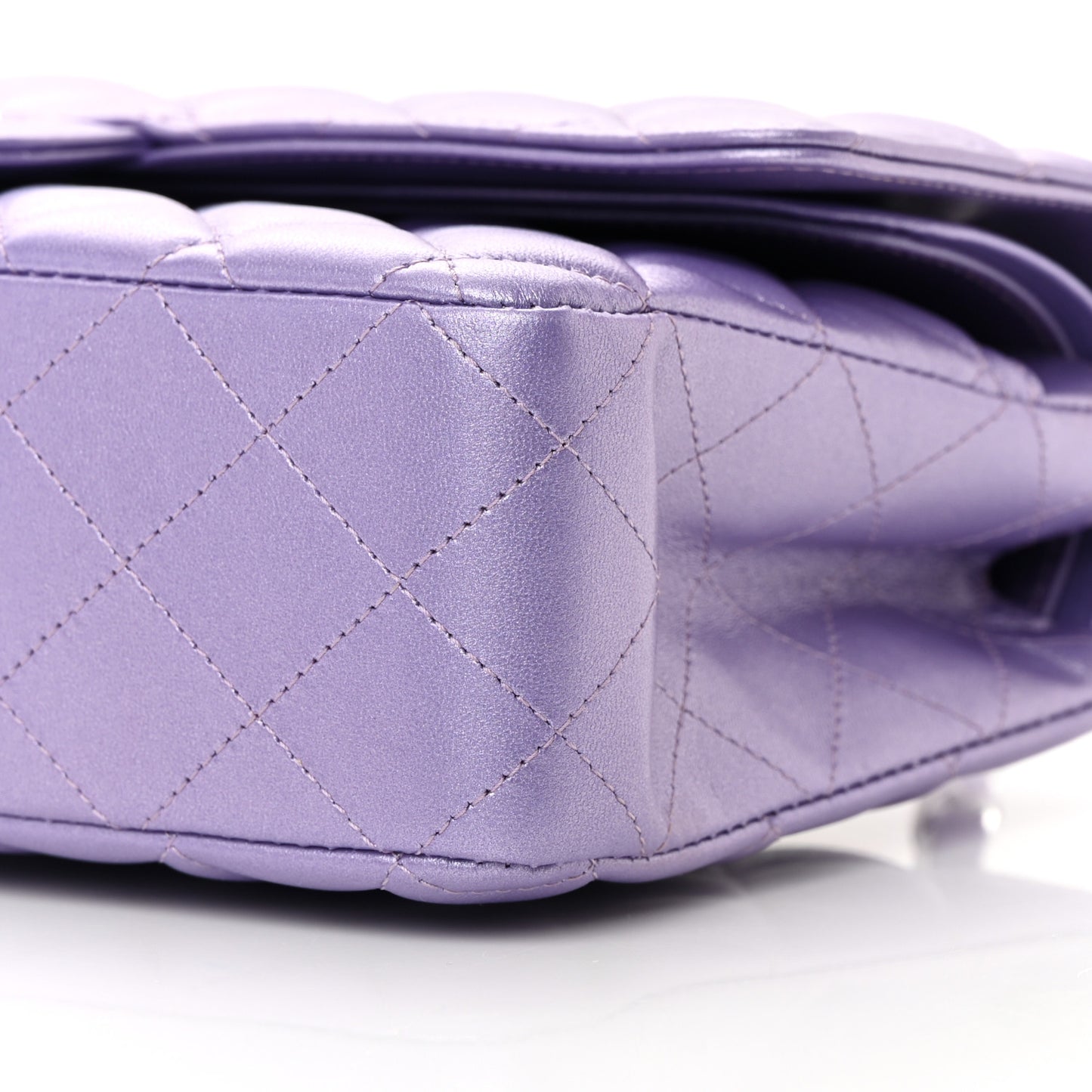 Metallic Lambskin Quilted Medium Double Flap Purple