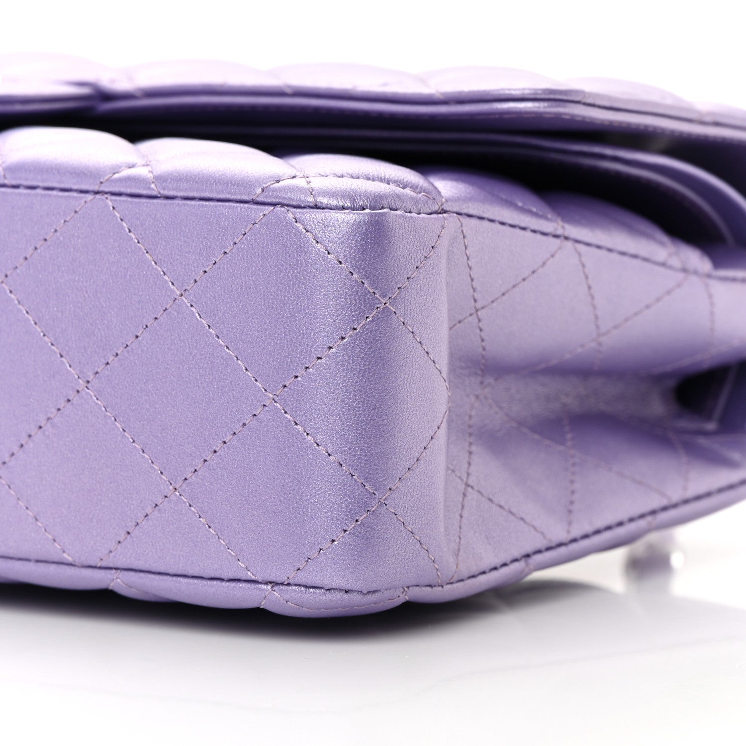 Chanel Metallic Lambskin Quilted Medium Double Flap Purple 10 of 16